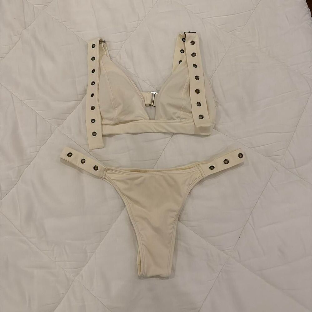 garage cream metal ring bikini set